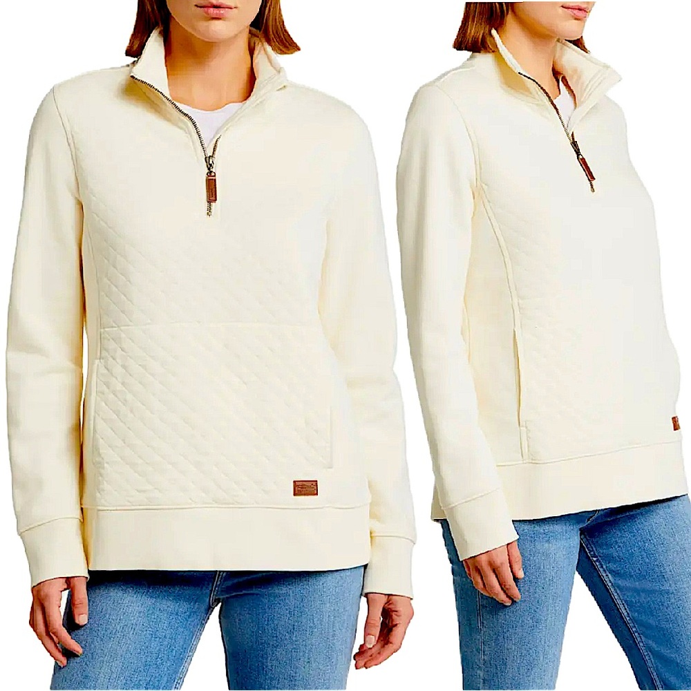 L.L. Bean Cream Quarter-Zip Quilted Pullover Sweatshirt